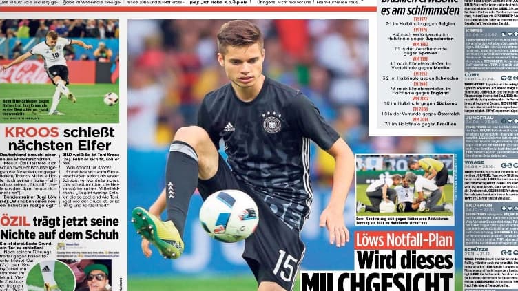 Le quotidien allemand "Bild" n'a pas de doute, l'Allemagne éliminera la France en demi-finale de l'Euro.