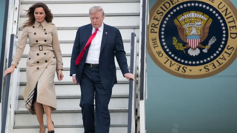 Melania et Donald Trump à leur descente d'Air Force One sur l'aéroport militaire de Melsbroek 
