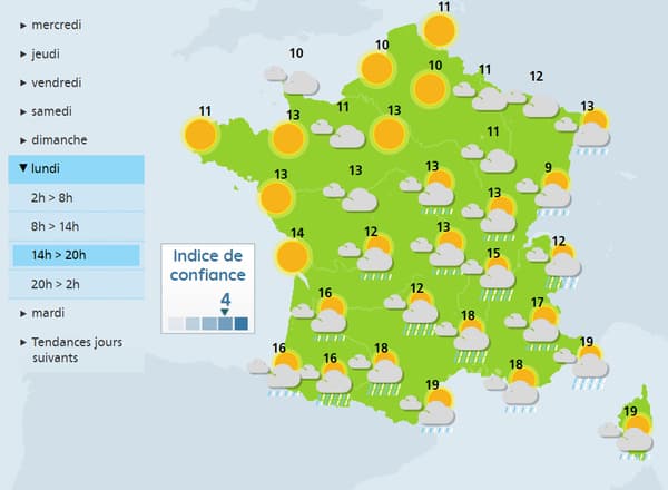 Les prévisions de Météo France pour le lundi 11 mai 2020. Les prévisions de Météo France pour le lundi 11 mai 2020.
