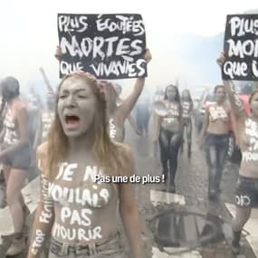 "Pas une de plus !": grimées en zombies, ces Femen protestent à Paris contre les féminicides