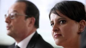 La ministre de l'Education nationale Najat Vallaud-Belkacem et le président François Hollande dans un collège des Mureaux, en région parisienne, le 7 mai 2015