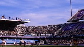 Le parcage de l'OL à la Mosson lors du match Montpellier-Lyon le 16 février 2025