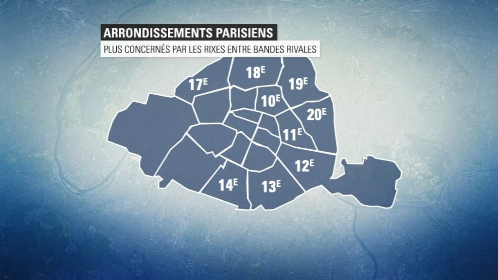 La carte des arrondissements touchés par le phénomène des rixes La carte des arrondissements touchés par le phénomène des rixes