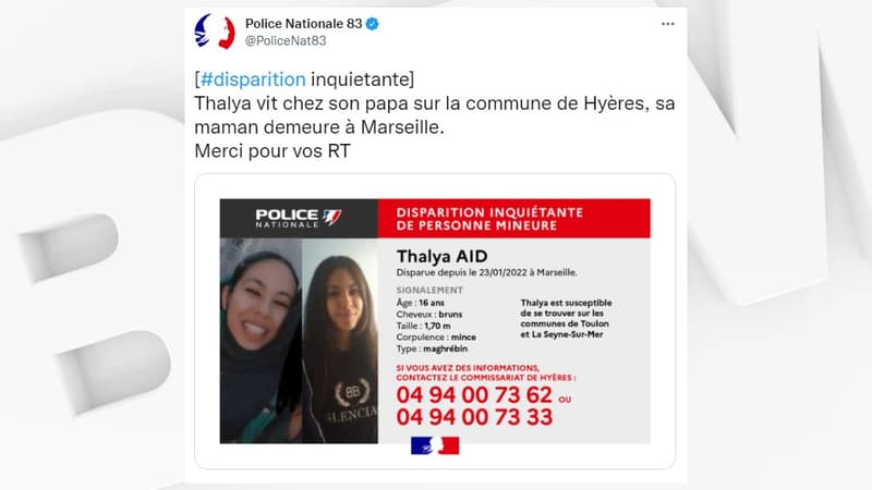 Thalya Aid a disparu depuis le 23 janvier dernier à Marseille. 