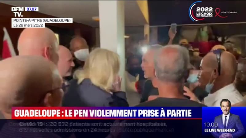 En déplacement en Guadeloupe samedi, Marine Le Pen prise à partie par des indépendantistes