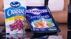 Deux des produits épinglés par Foodwatch.