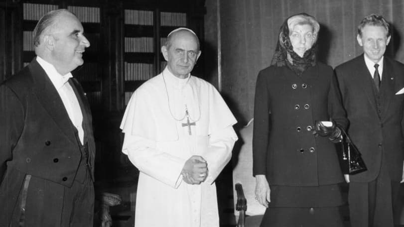 Georges Pompidou alors Premier ministre, Paul VI et Claude Pompidou à Matignon le 4 juin 1967