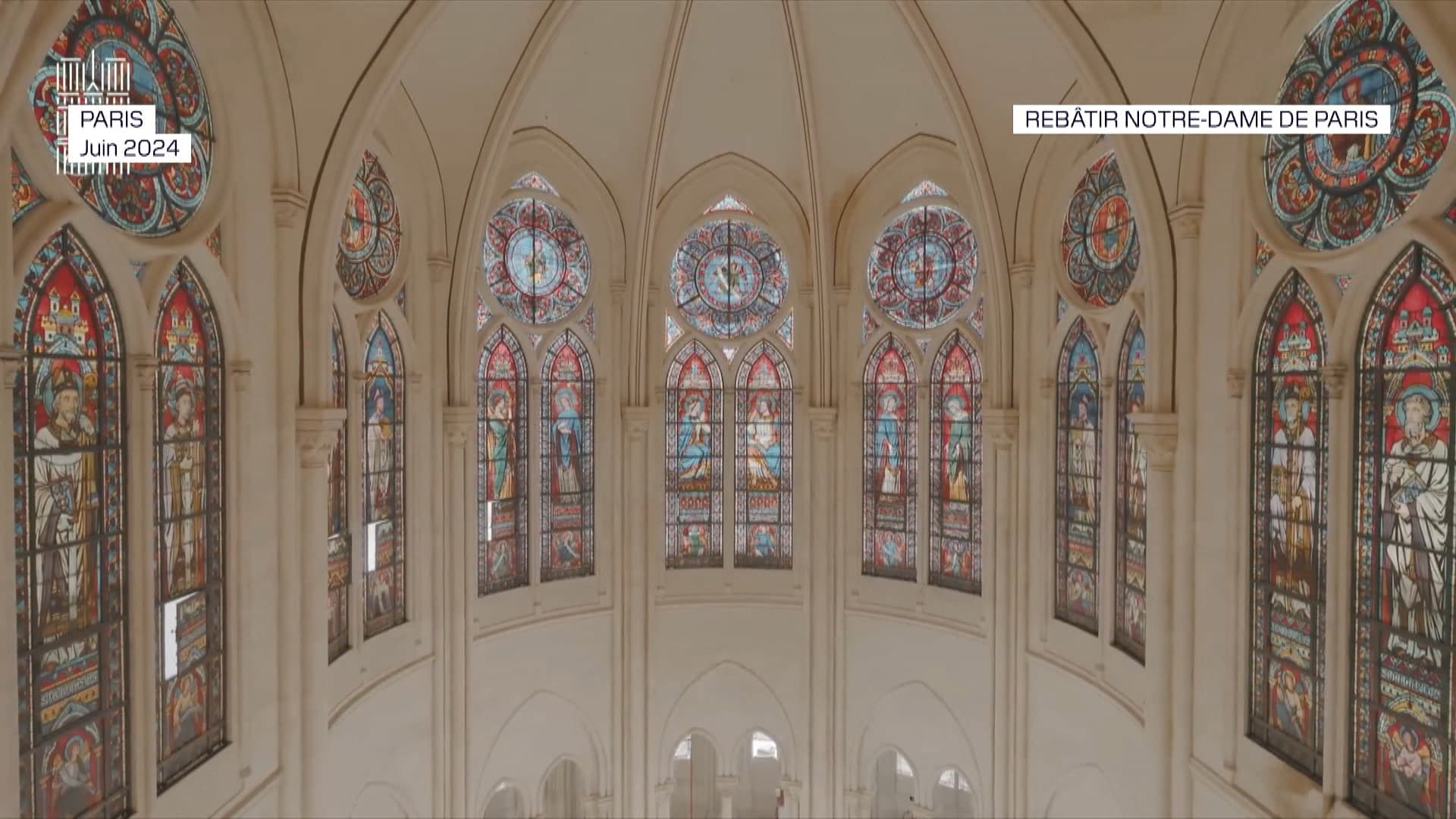 Des images de l'intérieur de Notre-Dame de Paris, alors en chantier en juin 2024. 