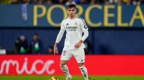 Raul Asencio lors du match Villarreal-Real Madrid (1-2, Liga), le 15 mars 2025