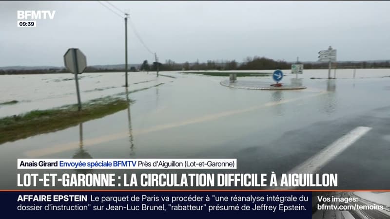 Crues dans le Lot-et-Garonne: la circulation difficile pour aller à Aiguillon à cause des inondations