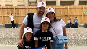 Fred Escalante, sa femme Adja et leurs enfants Liam et Mila venus soutenir Teddy Riner aux Jeux olympiques de Paris, le 2 août 2024