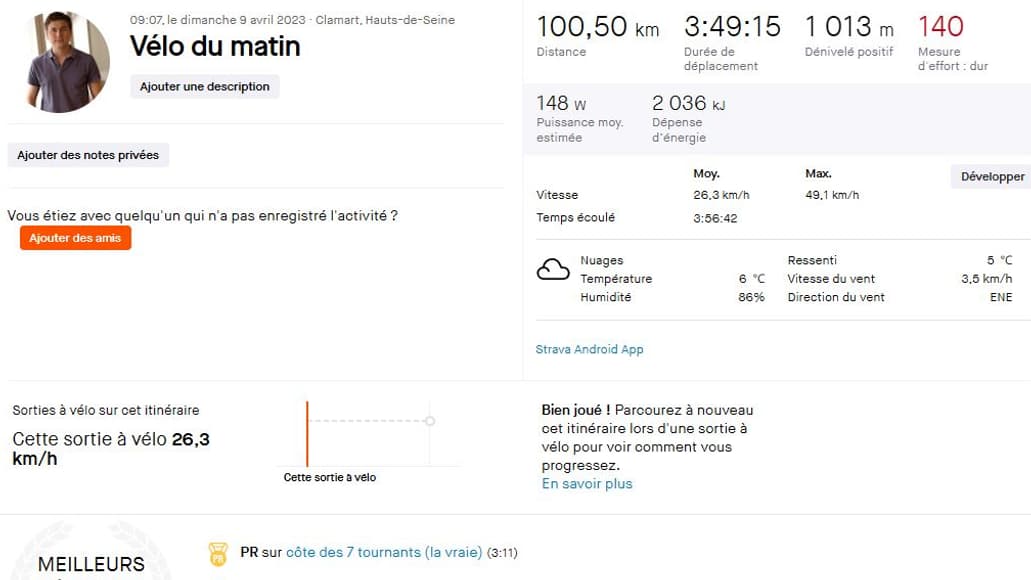 Quand on pousse un peu pour atteindre les 100km sur Strava Quand on pousse un peu pour atteindre les 100km sur Strava