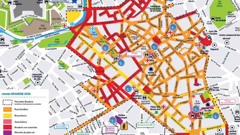 Le périmètre de la Braderie de Lille s’étalera sur 400 hectares avec plus de 60 kilomètres d’étals qui prendront place principalement dans les quartiers du Vieux-Lille, du centre-ville et de Wazemmes où 2,5 millions de visiteurs sont attendus. Le périmètre de la Braderie de Lille s’étalera sur 400 hectares avec plus de 60 kilomètres d’étals qui prendront place principalement dans les quartiers du Vieux-Lille, du centre-ville et de Wazemmes où 2,5 millions de visiteurs sont attendus.