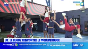 JO: l'équipe de France de rugby s'est entraînée avec les danseuses du Moulin Rouge