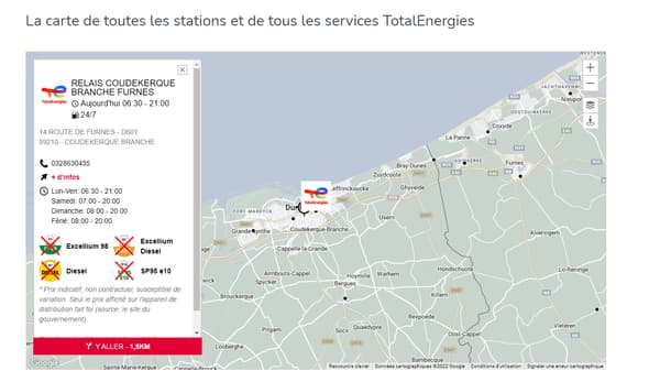 Map of TotalEnergies stations