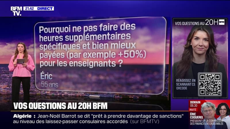 VOS QUESTIONS AU 20H BFM - Pourquoi ne pas faire des heures supplémentaires mieux payées pour les enseignants?