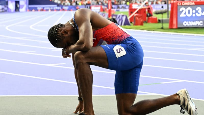 Noah Lyles à l'issue du 200m des Jeux olympiques de Paris, le jeudi 8 août 2024