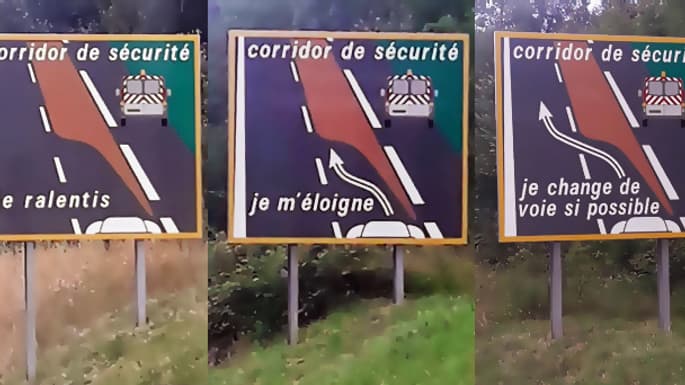 Les trois panneaux informant sur le corridor de sécurité. Les trois panneaux informant sur le corridor de sécurité.