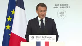 Emmanuel Macron lors de son discours aux Armées ce 13 juillet 2024.