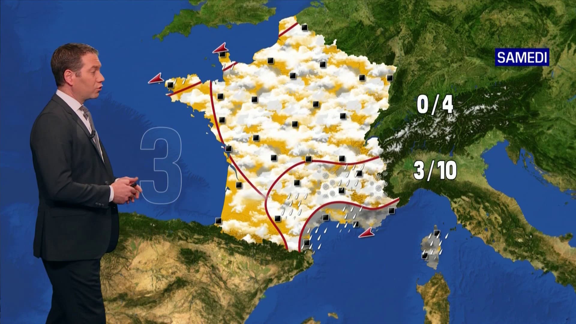 Carte de prévisions météo du samedi 3 décembre
