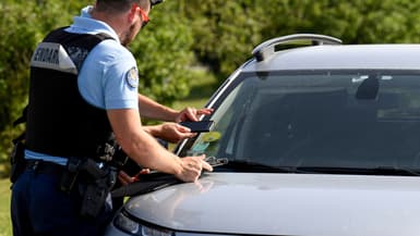Le contrôle d'une vignette Crit'air par la gendarmerie (archives 2019)