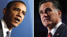 A deux semaines de l'élection présidentielle du 6 novembre aux Etats-Unis, Barack Obama et Mitt Romney se retrouvent ce lundi pour un troisième et dernier débat consacré à la politique étrangère. /Photos d'archives/REUTERS/Jim Young/Brian Snyder