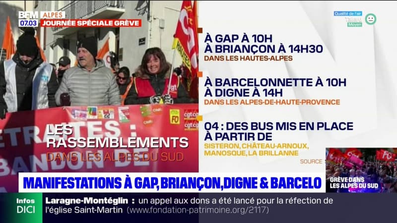 Grève du 7 février: des rassemblements à Gap, Briançon, Digne-les-Bains et Barcelonnette