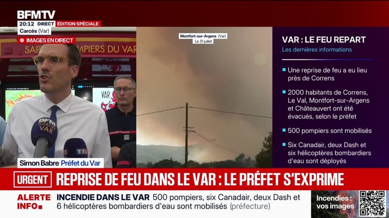 Incendie dans le Var: "2.500 personnes" évacuées après une reprise "d'une très forte virulence", indique le préfet