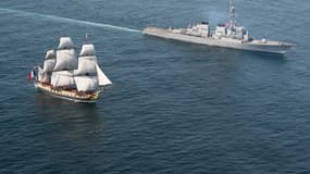 L'Hermione pendant sa traversée de l'Atlantique, le 2 juin.