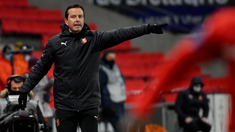 Julien Stephan au Roazhon Park le 9 janvier 2021 lors du match de Ligue 1 contre l'Olympique Lyonnais.