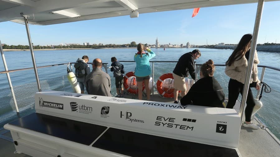 Une pile à combustible, associée à des réservoirs d’hydrogène, a été implantée sur le bus de mer Galilée où elle est logée dans un coffre. Une pile à combustible, associée à des réservoirs d’hydrogène, a été implantée sur le bus de mer Galilée où elle est logée dans un coffre.