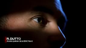 R. Dutto, l'un des policiers mis en cause dans l'affaire de la Bac Nord, désormais blanchi, témoigne dans une série documentaire de BFMTV, diffusée le 16 janvier 2023.
