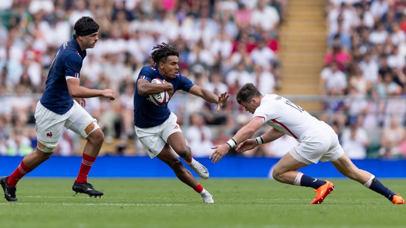 Theo Attissogbe lors d'Angleterre-France à Twickenham le 21 juin 2025