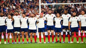 Le XV de France devant le haka des All Blacks, match d'ouverture de la Coupe du monde de rugby, 8 septembre 2023