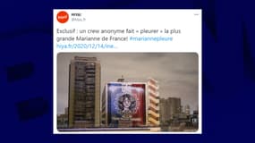 La grande fresque de Marianne, dans le 13e arrondissement, pleure désormais des larmes de sang