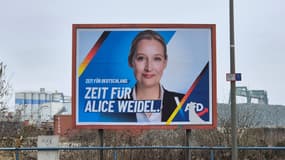 Une affiche de campagne électorale de l'alternative d'extrême droite allemande pour l'Allemagne (AfD) est photographiée à Dortmund, dans l'ouest de l'Allemagne, le 20 février 2025
