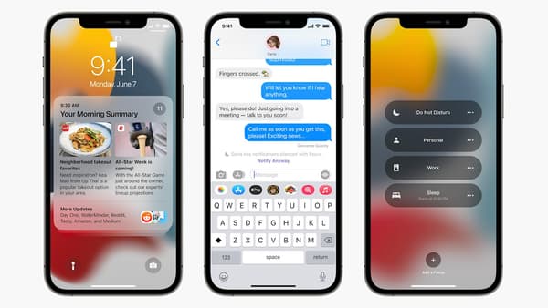 Capture d'écran de l'interface d'iOS 15