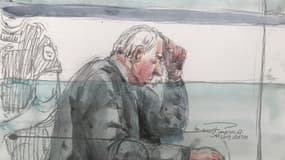Croquis d'audience montrant Dominique Pelicot dans son box du tribunal d'Avignon, le 11 septembre 2024