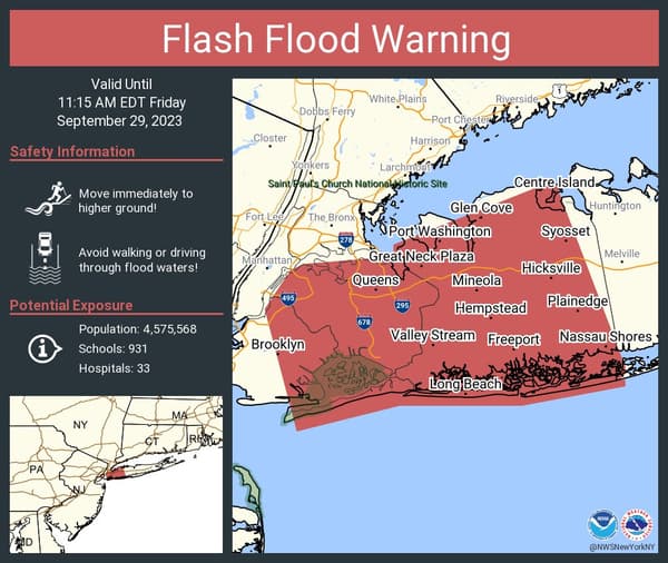 Localisation des inondations touchant New York le 29 septembre 2023.