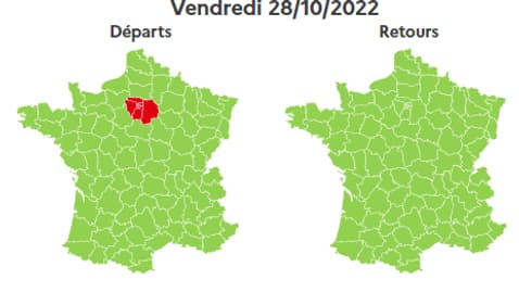 Journée rouge en Ile-de-France dans le sens des départs. Journée rouge en Ile-de-France dans le sens des départs.