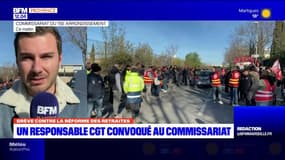 Retraites: des manifestants rassemblés devant un commissariat où un responsable de la CGT a été convoqué