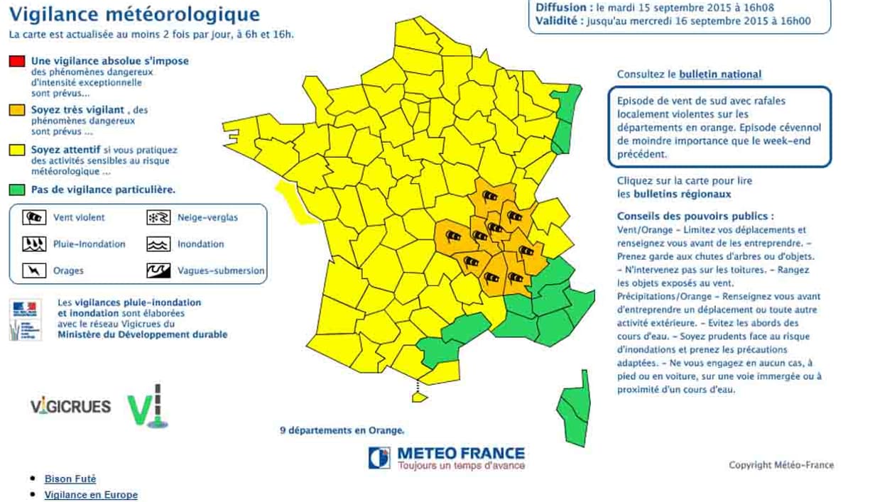 Neuf départements sont concernés par une vigilance orange.