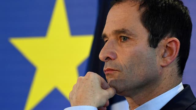 Benoît Hamon, lors d'une conférence européenne sur son projet européen le 10 mars 2017.