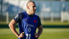 Gabin Vilière pendant un entrainement du XV de France en 2023