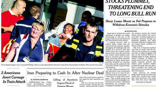 La une du New York Times du 22 août 2015. La une du New York Times du 22 août 2015.
