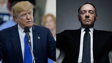Donald Trump, président des Etats-Unis et Kevin Spacey, qui incarne le président des Etats-Unis Frank Underwood dans la série "House of Cards".
