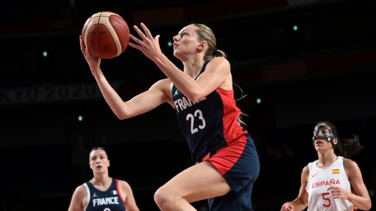 La Française Marine Johannes, face à l'Espagne, lors du quart de finale, le 4 août 2021 aux Jeux Olympiques de Tokyo 2020
