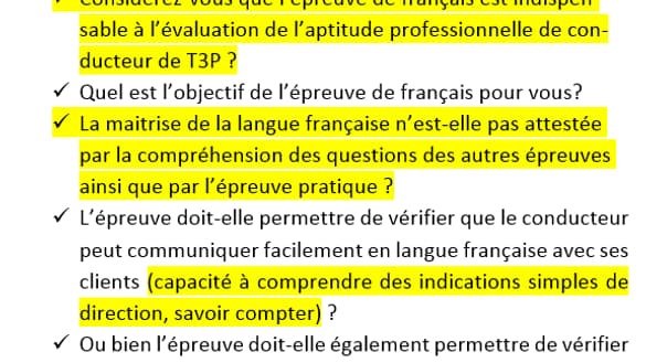 Note sur l'examen T3P Note sur l'examen T3P