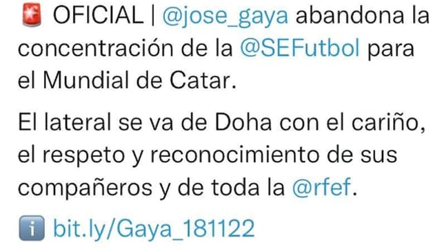 Le tweet effacé de la fédération espagnole