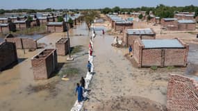 Le camp de réfugié de Guilmey au Tchad, qui accueille des réfugiés qui ont fui la violence dans le nord du Cameroun il y a trois ans, inondé en octobre 2024.